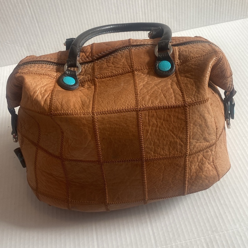 GABS Tan Leather Adjustable  Bag with snaps. Made in Firenze, Florence Italy